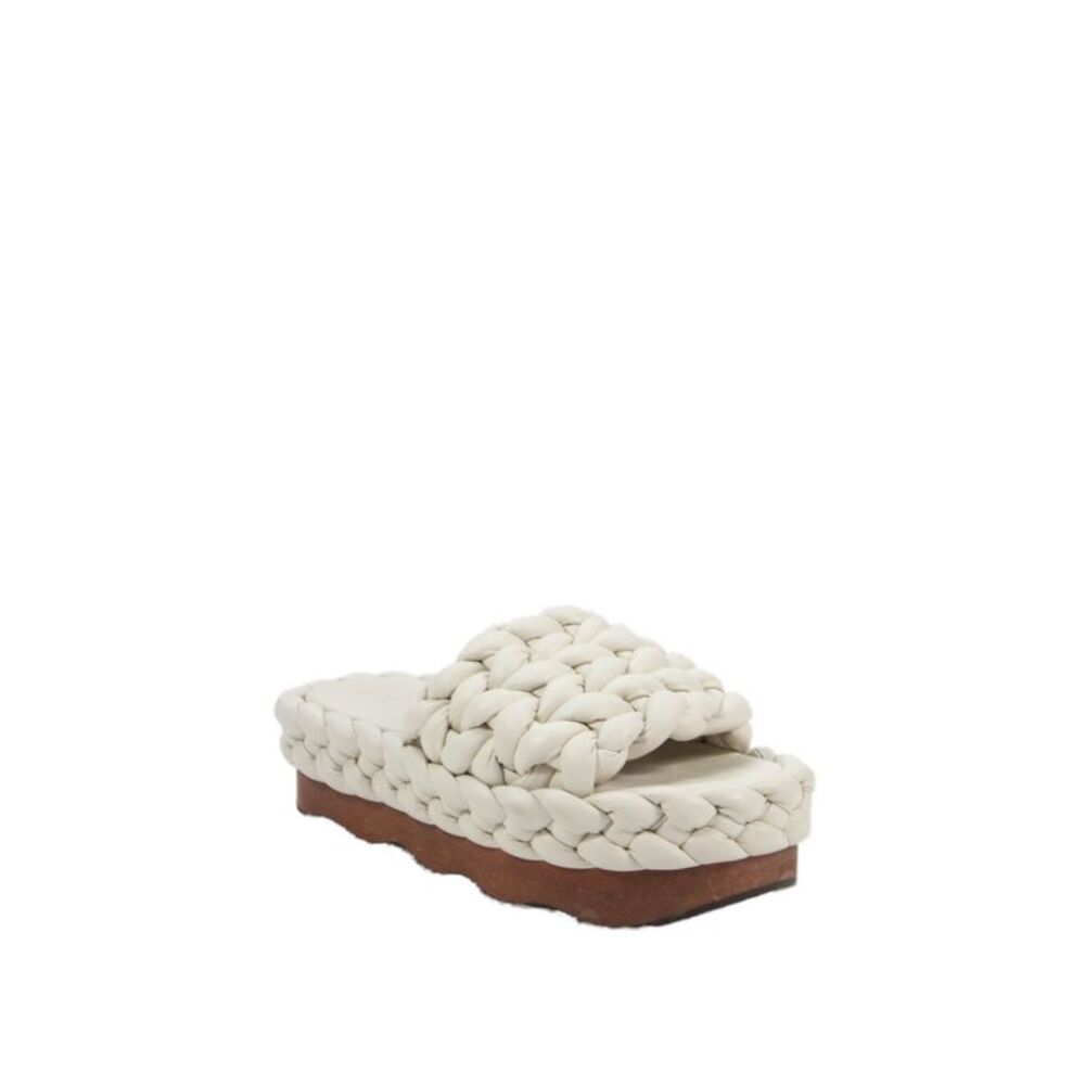 Chloe Womens Leather Braided Platform Slide Sandals Cream Size 9